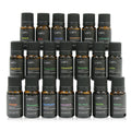Complete collection of LAIFU 20 essential oils stacked in a pyramid, showcasing labels like Lemon, Rose, Lavender, Chamomile, Eucalyptus, and Vetiver.