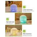 Key features of the mini diffuser: Lantern style design using unique materials, Night light mode with colorful changes, and MINI Convenience for portability.