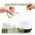 How to use the Pniaw 500ml diffuser: adding water to the max line and therapeutic grade essential oils (Sweet Orange, Lavender, Tea Tree).