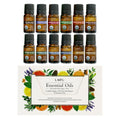 LAIFU Certified Organic Essential Oils Aromatherapy Set featuring 12 single oils including Tea Tree, Lavender, Grapefruit, Lemongrass, Sweet Orange, and Cinnamon.