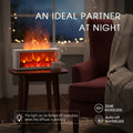 White fireplace diffuser as an ideal partner at night in a cozy reading nook, featuring 22dB noiseless operation and auto-off when waterless for safe sleeping.