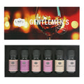 Gentlemen's Fragrance Collection gift box containing 6 premium essential oils: Leather, Cedar, Bay Rum, Teakwood, Sandalwood, and Sweet Tobacco.