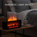 Pniaw flameless diffuser creating a realistic fire effect by combining ultrasonic mist and LED light on a bedside table.