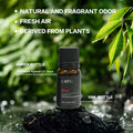 Close-up of LAIFU Rose essential oil in an amber bottle on a wet rock, highlighting UV protection, natural plant derivation, and 10ml capacity.